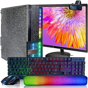 Dell PC Black Treasure Box RGB Desktop Quad Core I5 up to 3.6G, 16G, 512G SSD, WiFi, BT, RGB Keyboard & Mouse, DVD, New 22" 1080P FHD LED, RGB Sound Bar, Webcam, Win 10 Pro(Renewed)